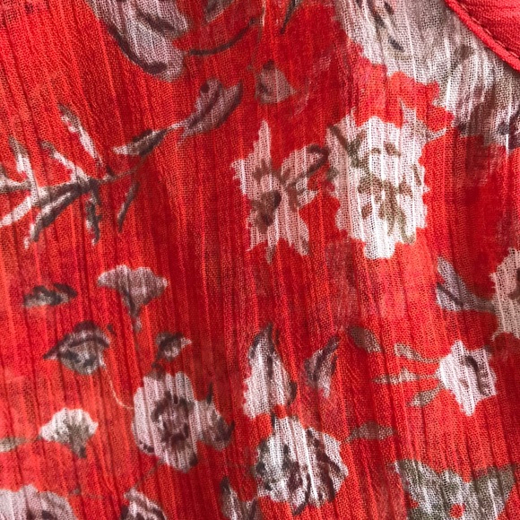 Lucky Sheer Rusty Red Orange Floral Peasant Blouse Small - Picture 7 of 8